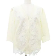 ローレンラルフローレン LAUREN RALPH LAUREN 美品 デニム ジャケット レース ホック Vネック 薄手 1X 約XLサイズ アイボリーのサムネイル