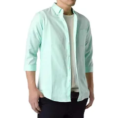 7分袖シャツ メンズ 《ペールブルーグリーン》 新品 未使用 オックスフォード ボタンダウン TC シンプル 無地 【B6M】【ゆうパケット】 ファッション