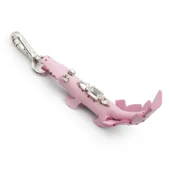 フェンディ クロコダイル ワニ ビジュー バッグチャーム キーホルダー カーフスキン レザー ピンク シルバー金具 7AR424 FENDI（美品）