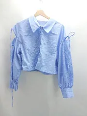 ◇ ⊂Φ GRL グレイル ストライプ柄 肩カットデザイン 長袖 シャツ サイズフリー ライトブルー系 レディース E  【1411280042489】