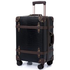 機内持ち込み 軽量、ビジネス、学校、旅行に適した軽量トロリースーツケース ミュートスピンナーホイール付きのレトロなキャリーケース、おしゃれトランクスーツケース可愛い、キャリーケース (S (20) [NZBZ] 型 ブラッククロコダイル)
