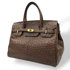 美品 1708 ハンドバッグ ベルトデザイン オーストリッチ フルポイント