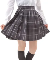 Eiza(エイザ) プリーツスカート チェック柄 ミニ スクールスカート 学生服( グレイ/ダークグレイ/ホワイト,  M)
