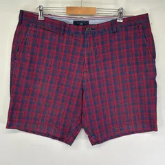 古着 トミーヒルフィガー TOMMY HILFIGER ショートパンツ ハーフパンツ チェック柄 チノパン ショーツ ワンポイントロゴ w42  レッド メンズ