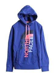 【お得なクーポン配布中!】 ノースフェイス ロゴ プリント スウェット パーカー S 青 アウトドア 裏起毛