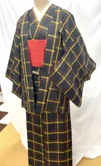 【アンサンブル着物】大島紬　正絹　縞大島　カジュアル着物　お出かけ　リメイク