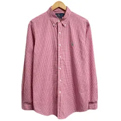 Ralph Lauren ラルフローレン CLASSIC FIT ボタンダウンシャツ コットンシャツ チェック柄 長袖シャツ ギンガムチェック ワンポイントロゴ 刺繍 白×ピンク Lサイズ No.H552
