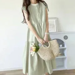 ☆ グリーン×ストライプ ☆ ワンピース レディース シャツワンピース バックリボン ワンピース レディース シャツワンピース ワンピ シャツワンピ ロングワンピース ロングワンピ フレアスカート バックリボン リボン 袖なし 袖無し そで無し