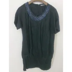 ◇ ANNE KLEIN アンクライン 装飾 ビジュー サテン調 半袖 ブラウス チュニック サイズ9 ブラック レディース  【中古】 【1207010000412】