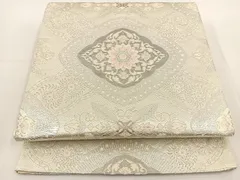 平和屋着物◎六通柄袋帯　唐織　花文　銀糸　正絹　逸品　BAAT5414yt