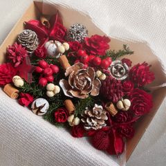 ドライフラワー ドライ ナッツ 木の実 詰め合わせ セットˎˊ˗ クリスマス　クリスマスBOX  クリスマスレッド　スギ　　　No.48