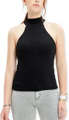 [ハベリィ] ホルターネック タンクトップ ノースリーブ カットソー トップス リブ ヨガ レディース ホルダー ネック リブ ニット インナー シンプル ルーム ウェア ワンマイル ウエア 無地 カジュアル 部屋着 フェミニン 可愛い 人気 きれいめ (ブラ