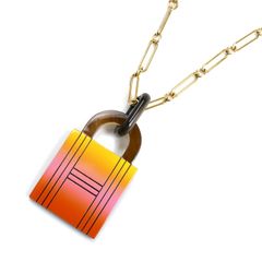 HERMES エルメス バッファローホーン GP アミュレット パドロックGM ネックレス 19.8g ～85cm レディース 中古 美品