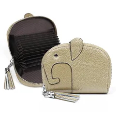 【新着商品】可愛いゾウ 象 薄型 小銭入れ付き スリム 軽量 じゃばら 大容量 12枚収納 クレジットカードケース 牛本革 キャラクター レディース カードケース メンズ スキミング [imeetu] 磁気防止 無地（ゴールド）