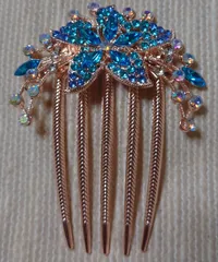 新品未使用☆ピンクゴールド✕ブルー☆シャンパンカラー☆目立つオシャレ☆夜会巻き☆ヘアコームかんざし☆