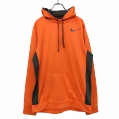 NIKE ロゴ スウェット パーカー L オレンジ グレー ナイキ ポケット 刺繍 蛍光 古着卸 アメリカ仕入 a510-5621