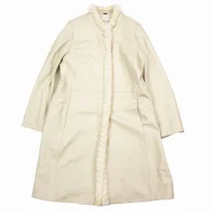 BALMAIN バルマン ファー装飾 ラムレザー ノーカラーコート ジャケット シープスキン アウター 11号 ホワイト系 レディース 【中古】