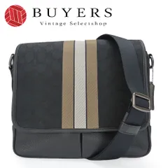 【中古】 コーチ ショルダーバッグ C6583 シグネチャー キャンバス レザー ブラック 斜め掛け ストライプ おしゃれ メンズ 男性 COACH