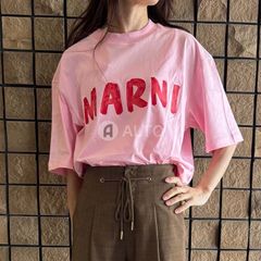 ☆2024春夏新入荷☆ MARNI マルニ THJET49EPH USCS11 ロゴ レタリング プリント Tシャツ カットソー 半袖  ピンク  レディース