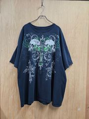 【US古着】Skull Cros Big Size T-Shirt | Y2K スカル 骸骨 十字架 プリント ロック ビックサイズ 半袖 Tシャツ ブラック 3XL