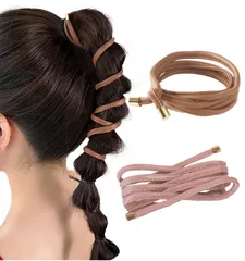 [Herbeluemily] ヘアアクセサリー ワイヤーポニー ヘアゴム おしゃれ 髪飾り フェイクレザー 2本セット ブラウン ブルー [ブラウン＋ブルー]