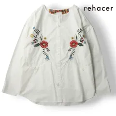 新品未使用 rehacer レアセル 2023ss ボタニカル 花柄 フラワー刺繍 ノーカラー ワイドシルエット 長袖シャツ 白 L【参考価格￥13,800-】のサムネイル