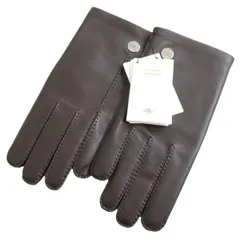 未使用品●HERMES エルメス ラムスキン 裏地シルク100％ セリエボタン付き レザーグローブ/手袋 小さめサイズ 茶 7 1/2 仏製 箱/タグ付き q06-st30324-643のサムネイル