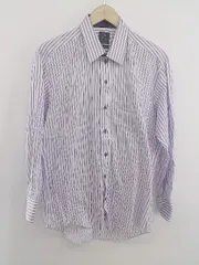 ◇ ◎ BRICK HOUSE by TOKYO SHIRTS ストライプ 長袖 シャツ サイズL-82 ホワイト パープル メンズ P  【1301200006878】