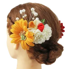 髪飾り 成人式 赤 振袖 前撮り 袴 花 浴衣 夏祭り 花火大会 豪華2点セット 白 黄色 ガーベラ ヘアアクセ かんざし 新作 ヘッド No.9-3708