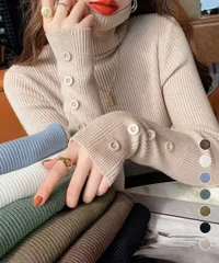 ハイネックニットトップス 長袖ニットソー