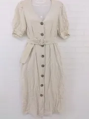 ◇ ◎ Every very nice claup リネン混 五分袖 膝下丈 ワンピース サイズF ライトベージュ系 レディース P  【中古】 【1209280001724】