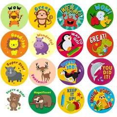【特売】Copeflap ごほうびシール 英語 1000枚 ご褒美シール 良くできました シール 2.5cm 動物 キャラクター (B)