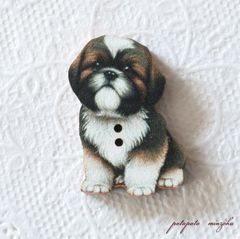 アトリエ ボヌール ドゥ ジュール フランス 製 木製ボタン  お座り シーズー　犬  手芸 雑貨 小物 アトリエボヌールドゥジュール ボタン  パタパタ民族