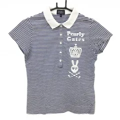 パーリーゲイツ 半袖ポロシャツ 白×ネイビー ボーダー レディース 2(L) ゴルフウェア PEARLY GATES