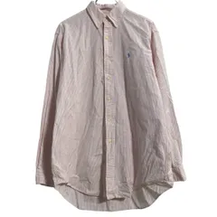 RALPH LAUREN 長袖 ストライプシャツ M ピンク ホワイト ボタンダウン ワンポイントロゴ 古着卸 アメリカ仕入 a703-5848