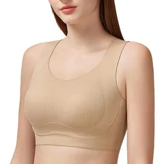 [veimia] シームレス小さく見せるブラ【肌を自由に呼吸させ・ノンワイヤー・脇高設計】ジェリーストリップ新技術でソフト自然なシルエット 胸を小さく見せる 瞬間痩せて見え 垂れ防止設計で終日しっかりホールド 昼夜兼用 (ベージュ,M)