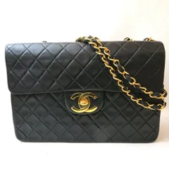 中古 シャネル デカマトラッセ ショルダーバッグ ラムスキン Bランク ブラック ヴィンテージ ダブルチェーン CHANEL 【送料無料】【三田店】