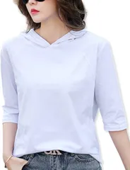 [ハベリィ] パーカー Tシャツ カットソー フード 付き 半袖 薄手 6分袖 フーディー レディース トップス 無地 インナー ハンソデ カジュアル オシャレ ランニング ルーム ウエア ウェア ワンマイル ウエアー ウェアースポーツ 人気 アウトドア (ホ