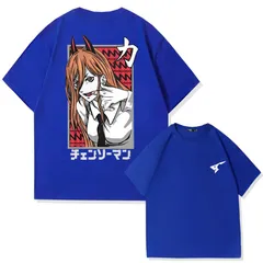 メンズTシャツ チェンソーマン パワー プリントTシャツ 半袖 夏 吸汗速乾 ゆったり キャラクター コスプレ イベント カジュアル ロイヤルブルー