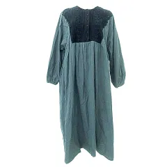 サマンサモスモス SM2 長袖 配色 ワンピース ロング 麻混 リネン混 F グリーン 黒 ブラック A0526