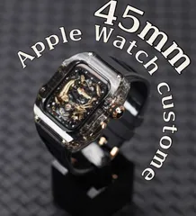 ブラックアップルウォッチバンド ラバーベルト カバー Apple Watch ケース 45mm スポーツ