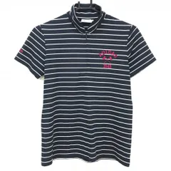 【超美品】アディダス 半袖ポロシャツ ネイビー×白 ボーダー ハーフジップ  レディース M/M ゴルフウェア adidas