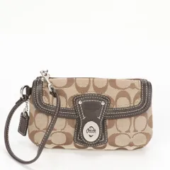 極美品 コーチ シグネチャー キャンバス ターンロック アクセサリーポーチ レザー ハンドバッグ トート レディース EEE BG2-2【中古】