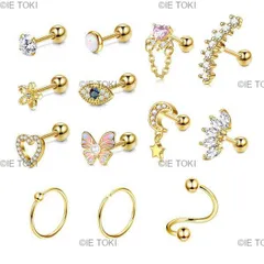 Florideco-女性用のステンレス鋼のイヤリング 長いイヤリング 機密性の高い耳 蝶 ハート 16g 1個