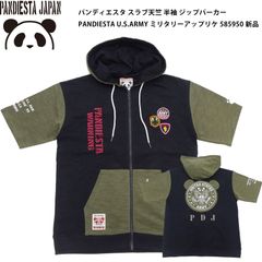 パンディエスタ スラブ天竺 半袖 ジップパーカー PANDIESTA U.S.ARMY ミリタリーアップリケ 585950 ブラック 新品