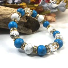 水晶×ハウライト×ターコイズ パワーストーンブレス (ゴールド) 10mm メンズ・レディース　浄化済み △