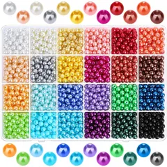 【迅速発送】24色パールビーズ 6mm 両穴しカラーパール ガラスパール ラウンド ビーズ 丸玉 手作り用品 DIY用 箱入り 手芸材料 手作り 素材 約1680個