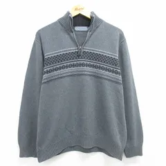 L/古着 長袖 ハーフジップ セーター メンズ コットン グレー 25mar13 中古 ニット トップス