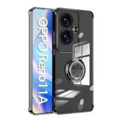 新品 [Kawasina] OPPO Reno11 A ケース リング 透明 軽量 薄型 日本版 A401OP CPH2603 オッポ リノ11 A ケース リング付き ソフト メッキ加工 取り出し易い 背面クリア ブラック
