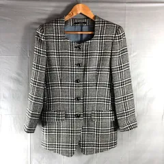 ダックス Daks  ジャケット ノーカラー チェック 毛 絹混 裏地付き 日本製 ベージュ系 ブラック系 9ARサイズ 977677のサムネイル